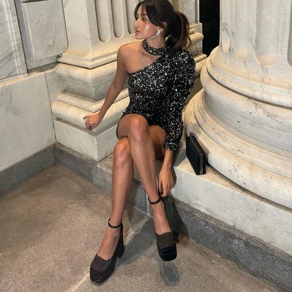 asymmetric sequin dress zara Zara Asymmetrical Sequin Dress  Little White Sneakers
